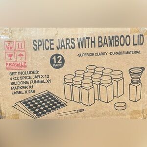 Spice Jars with Bamboo Lids - 12 Pack